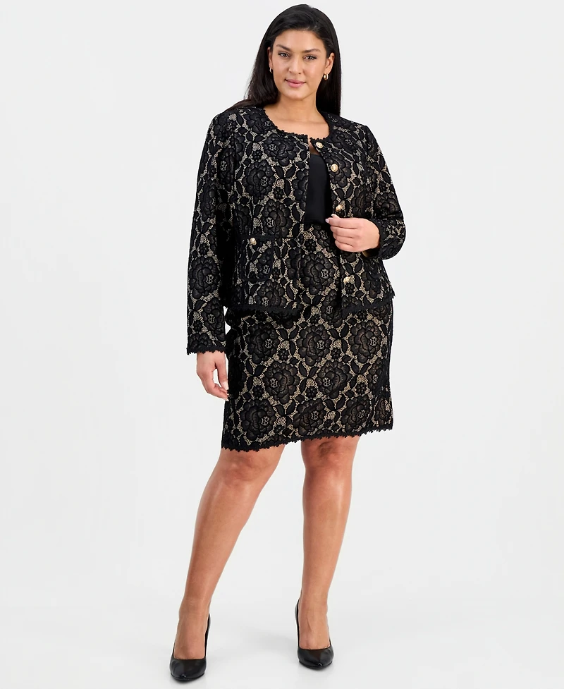 Tahari Asl Plus Bonded-Lace Jacket