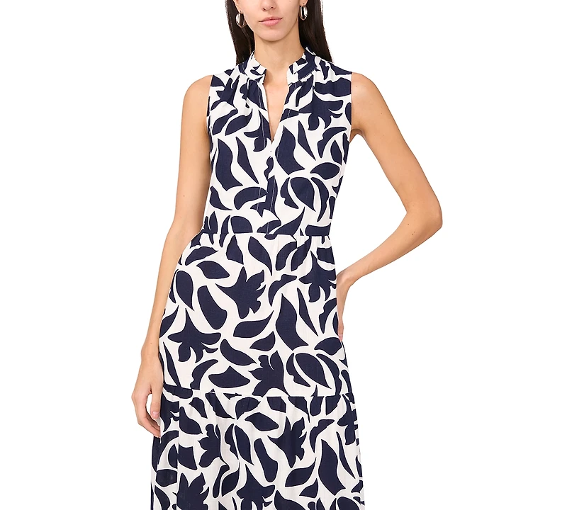 Msk Women's Sleeveless V-Neck Tiered Maxi Dress