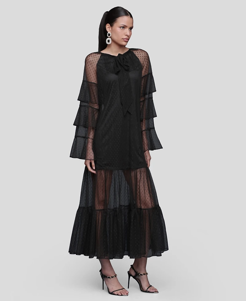 Avec Les Filles Women's Polka Dot Ruffle Tiered Maxi Dress