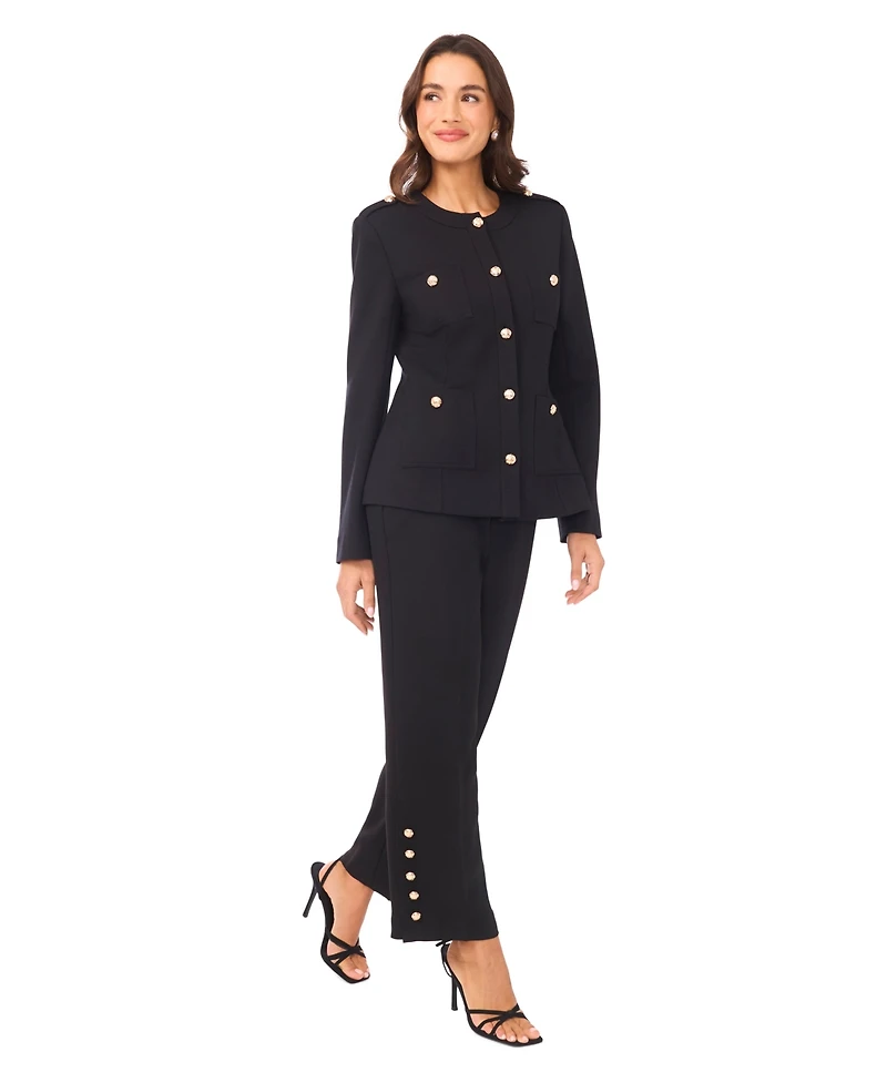 CeCe Women's Long Sleeve Knit Button Epaulets Blazer