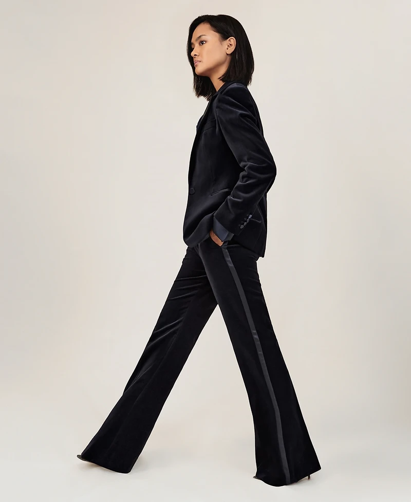 Reiss Women's Cotton Velvet Satin-Stripe Flared Pants