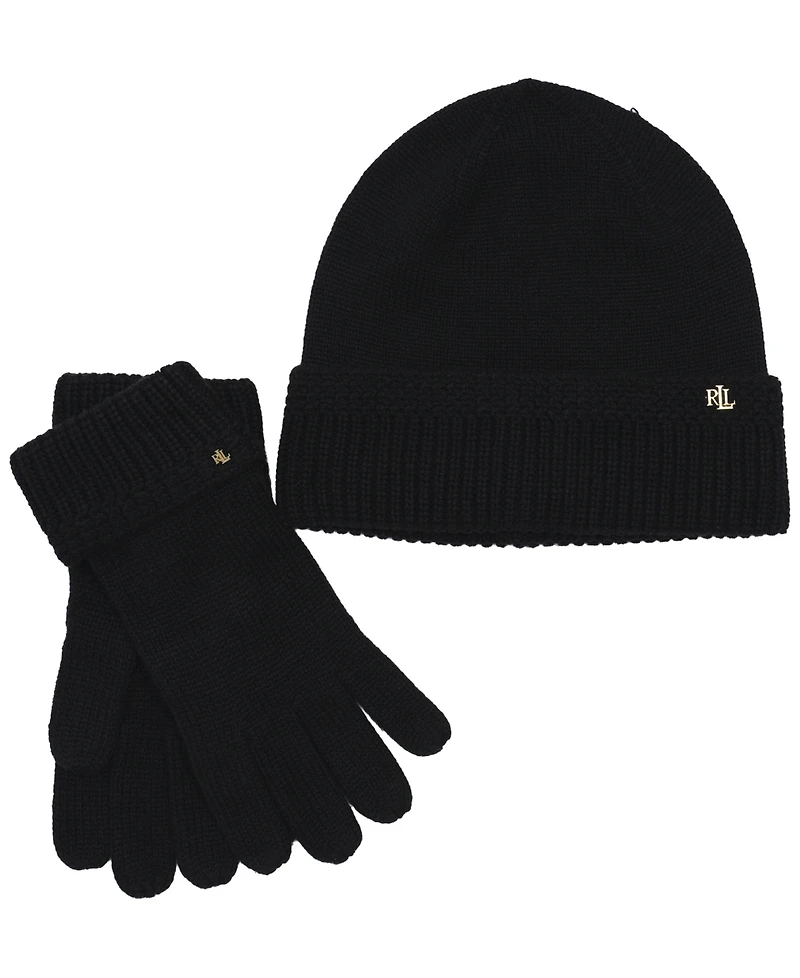 Lauren Ralph Racking Stitch Knit Beanie and Glove Giftset