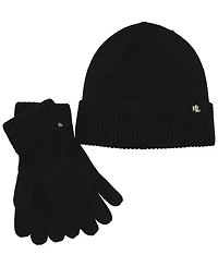 Lauren Ralph Racking Stitch Knit Beanie and Glove Giftset