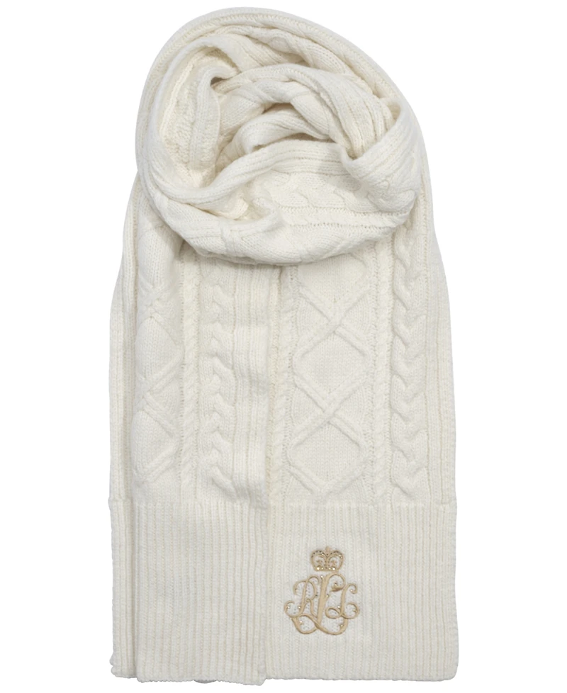 Lauren Ralph Cable Scarf With Direct Embroidery And Stones