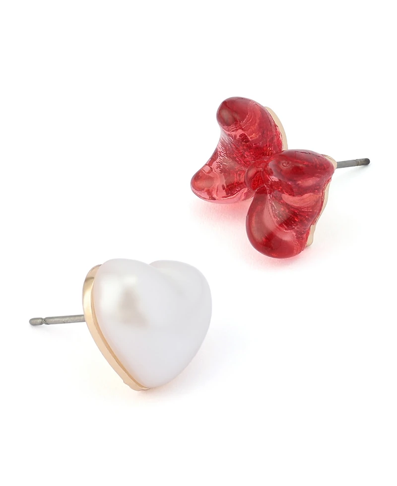 Betsey Johnson Faux Cultivated-Pearl Celestial Soiree Heart Bow Stud Earrings