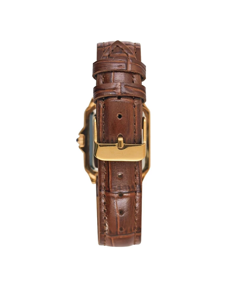 Peugeot Women's 14K Gold-Plated 32mm Tank Shape Brown Leather Strap Watch