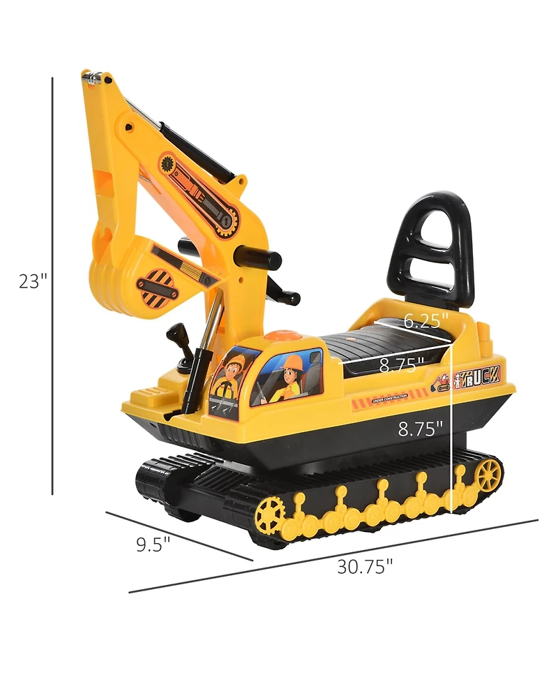 Ride On Excavator Toy, Toddler Construction Truck Walker with Movable Digger, Pretend Play, Basket Storage, Ride On Scooter for Boys and Girls