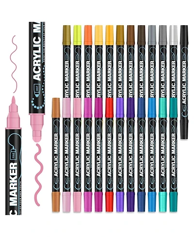 Htutwoo 24 Colors Paint Pens Acrylic Markers, Dual-Tip Acrylic Paint Pens for Halloween Decorations, Wood, Glass and Crafts & Art Supplies