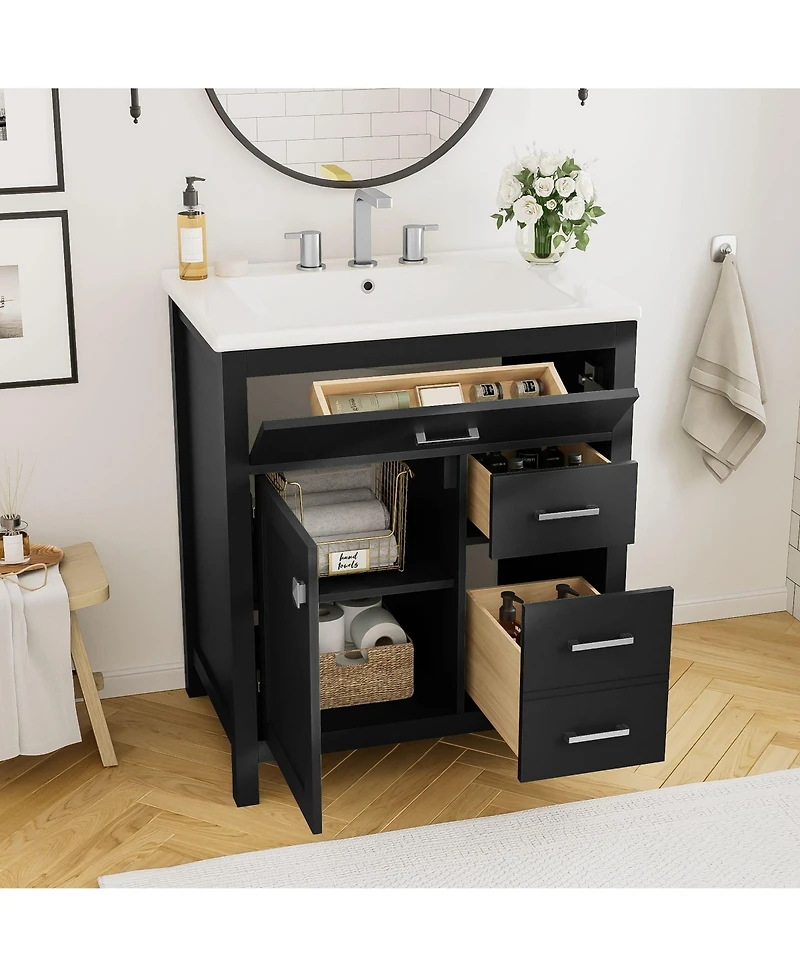 30-Inch Blue Bathroom Vanity with Ceramic Sink and Ample Storage - Ideal Choice for Small Bathrooms Black