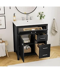 30-Inch Blue Bathroom Vanity with Ceramic Sink and Ample Storage - Ideal Choice for Small Bathrooms Black