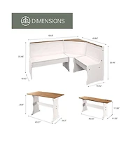 Os Home and Office Furniture Solid Pine Corner Dining Booth in Distressed White