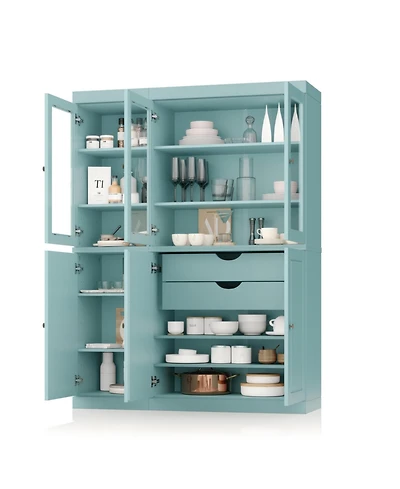 Palace Imports 100% Solid Wood 48.5" Pantry China Cabinet with Raised Panel, Clear Glass Doors, 2-Drawers & Adjustable Shelves