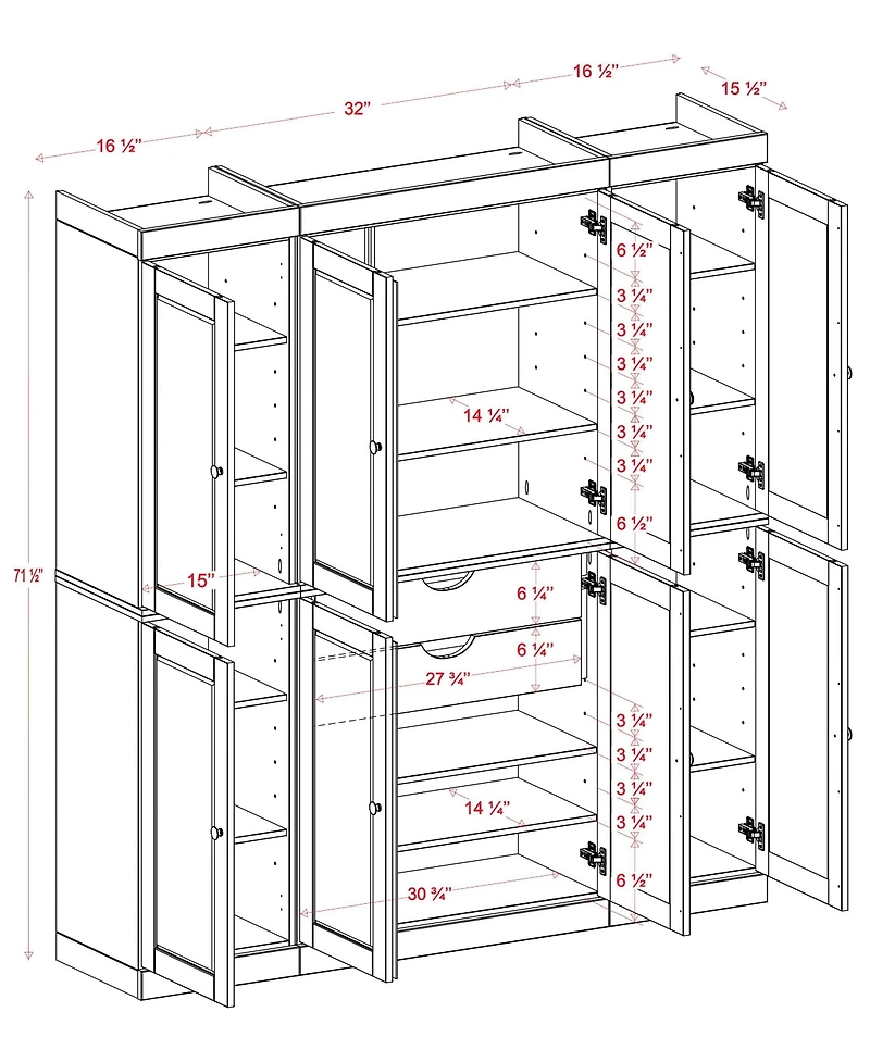 Palace Imports 100% Solid Wood 65" Pantry Cabinet with Raised Panel Doors, 2-Drawers & Adjustable Shelves