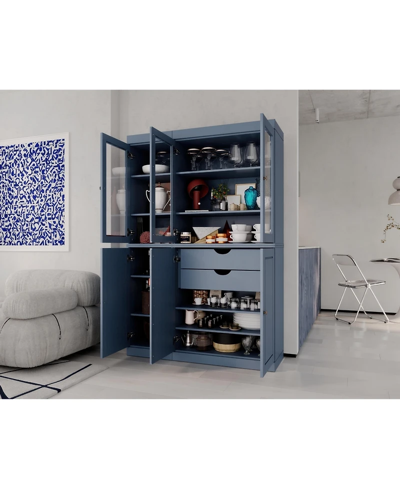 Palace Imports 100% Solid Wood 48.5" Pantry China Cabinet with Raised Panel, Clear Glass Doors, 2-Drawers & Adjustable Shelves