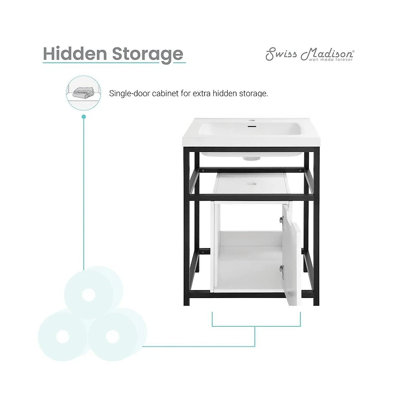 Ivy 24" Freestanding Bathroom Vanity in Black with Sink Top