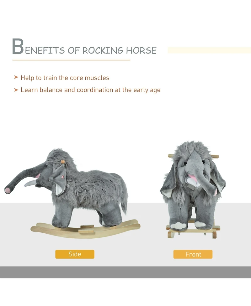 Qaba Kids Rocking Horse, Mammoth Shaped Ride on Horse with Realistic Sound