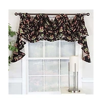 Rlf Home Strawberry Fields 3-Scoop Victory Swag for your Your Home Decor 4" Top Tabs Center 25" Tails 50" x 18" Black