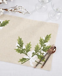 Saro Lifestyle Linen Blend Holly Leaves Placemat, Set of 4