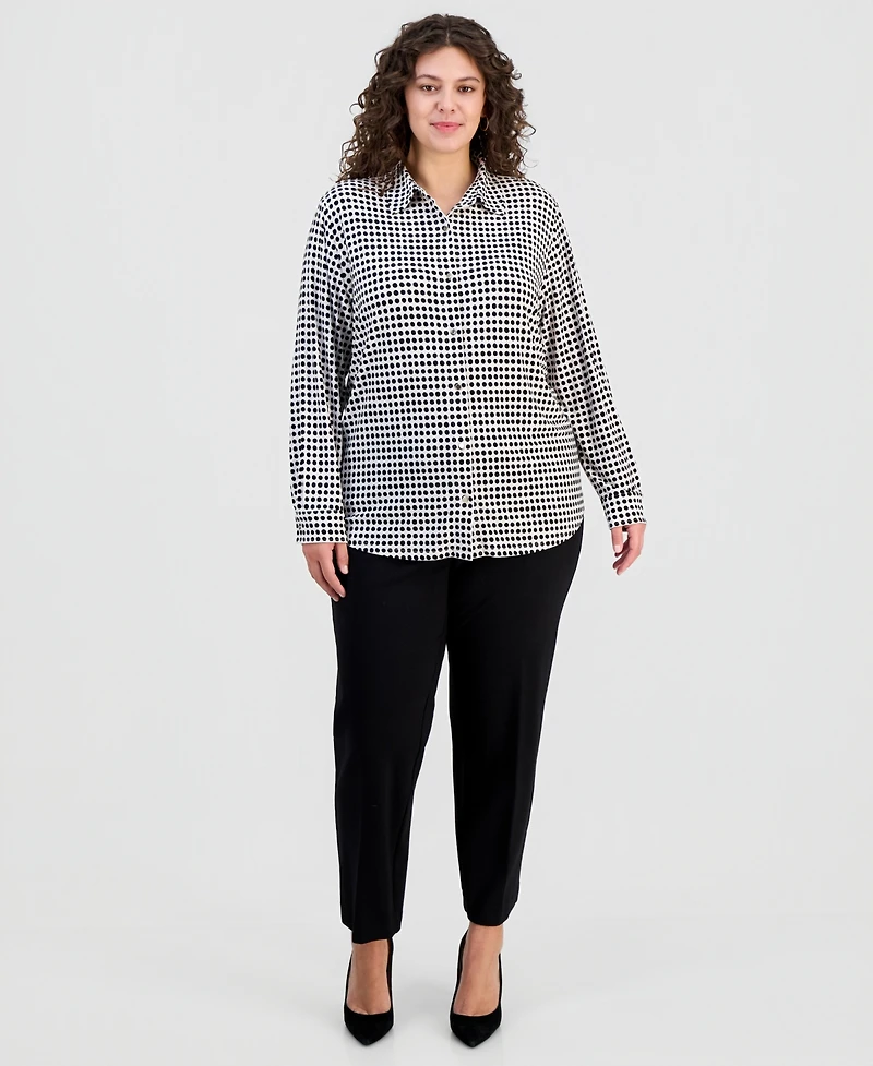 Anne Klein Plus Printed Long-Sleeve Blouse