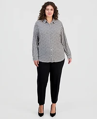Anne Klein Plus Printed Long-Sleeve Blouse