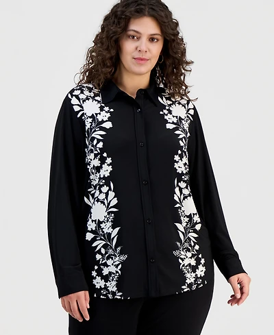 Anne Klein Plus Printed Long-Sleeve Blouse