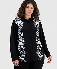 Anne Klein Plus Printed Long-Sleeve Blouse