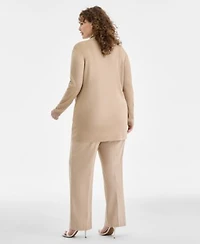 Anne Klein Plus Size Malibu Open Front Cardigan Printed Triple Pleat V Neck Blouse Mid Rise Pull On Straight Pants