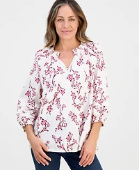 Style & Co Petite Smock-Neck Floral-Print Blouse, Macy's Exclusive