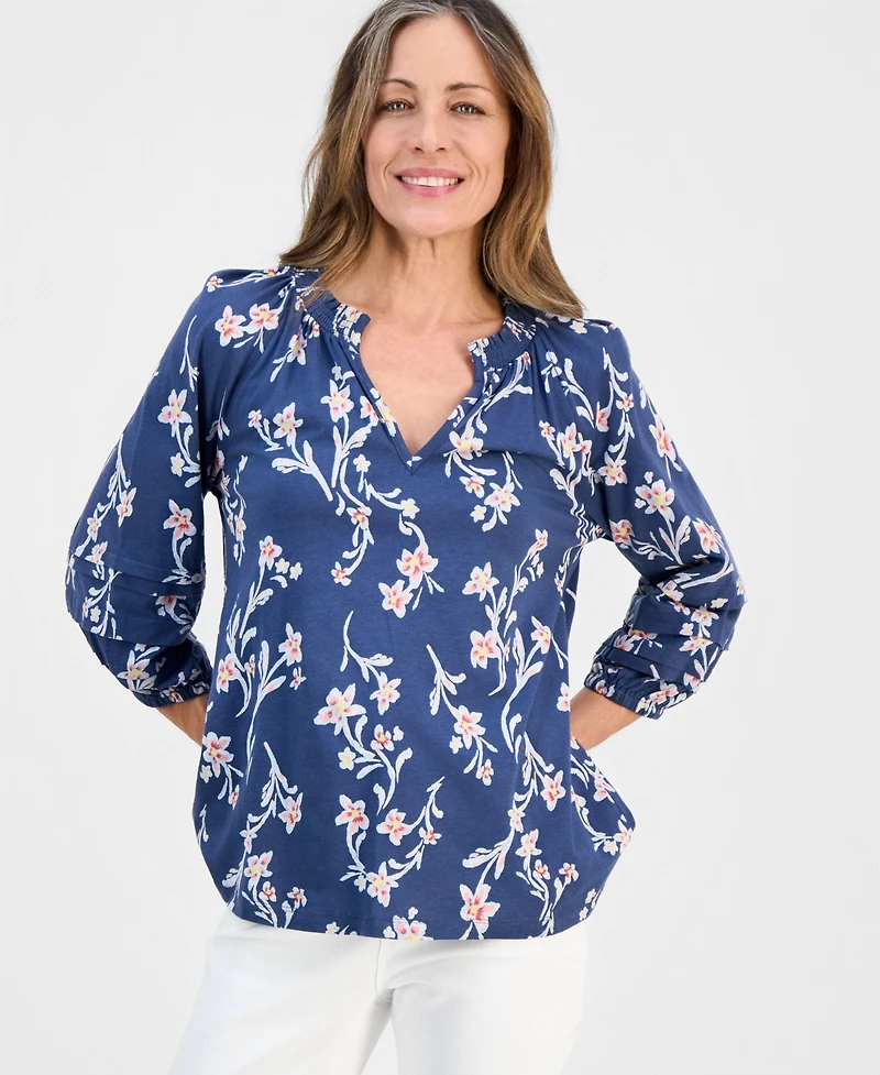 Style & Co Petite Smock-Neck Floral-Print Blouse, Macy's Exclusive