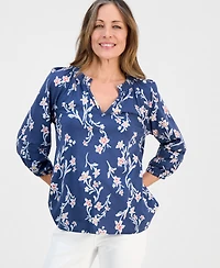 Style & Co Petite Smock-Neck Floral-Print Blouse, Macy's Exclusive