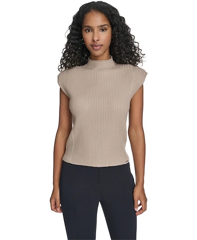 Calvin Klein Women's Mock Neck Cap Sleeve Sweater