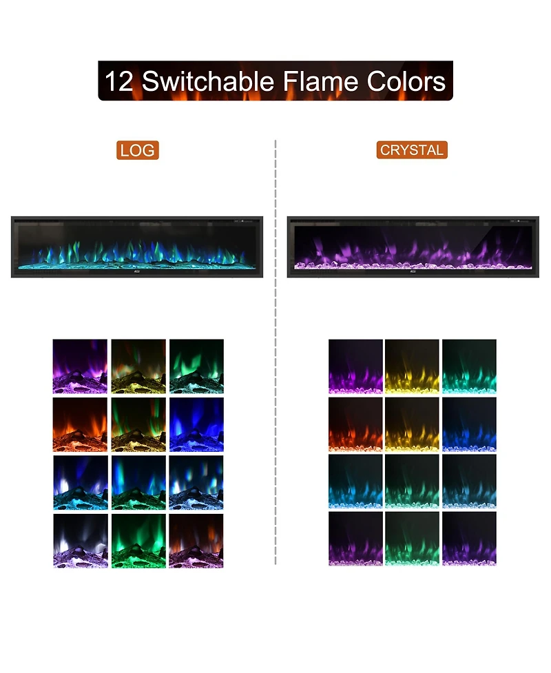 Boyel Living Recessed Wall-mounted Freestanding Multifunctional Electric Fireplace