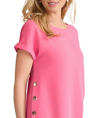 Jones New York Petite Short-Sleeve Button Detail Top