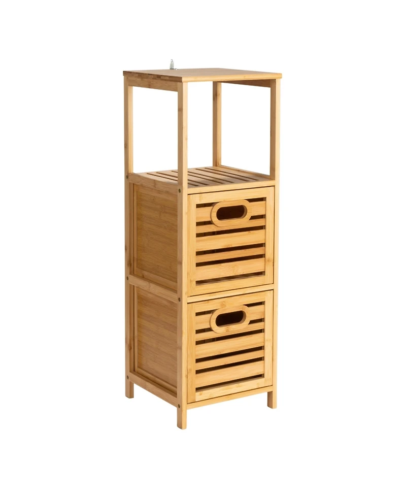 Household Essentials Bamboo 3-Tier Slatted Shelf with Crates, Natural