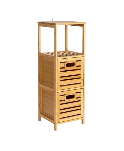 Household Essentials Bamboo 3-Tier Slatted Shelf with Crates, Natural