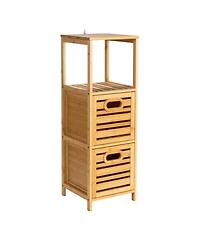 Household Essentials Bamboo 3-Tier Slatted Shelf with Crates, Natural