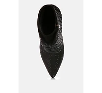 Head On Faux Suede Diamante Ankle Boots