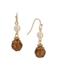 2028 Faux Cultivated Pearl Topaz Double Drop Earrings