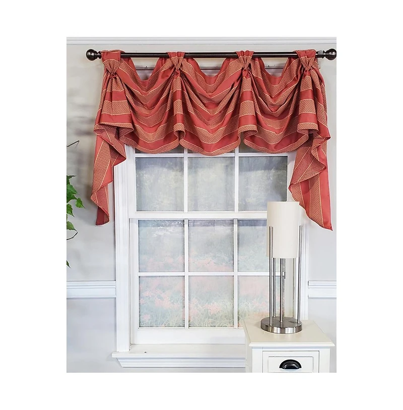 Rlf Home Luxurious Modern Design Ribbon Stripe Victory Swag 3-Scoop Window Valance 50" x 25" Coral