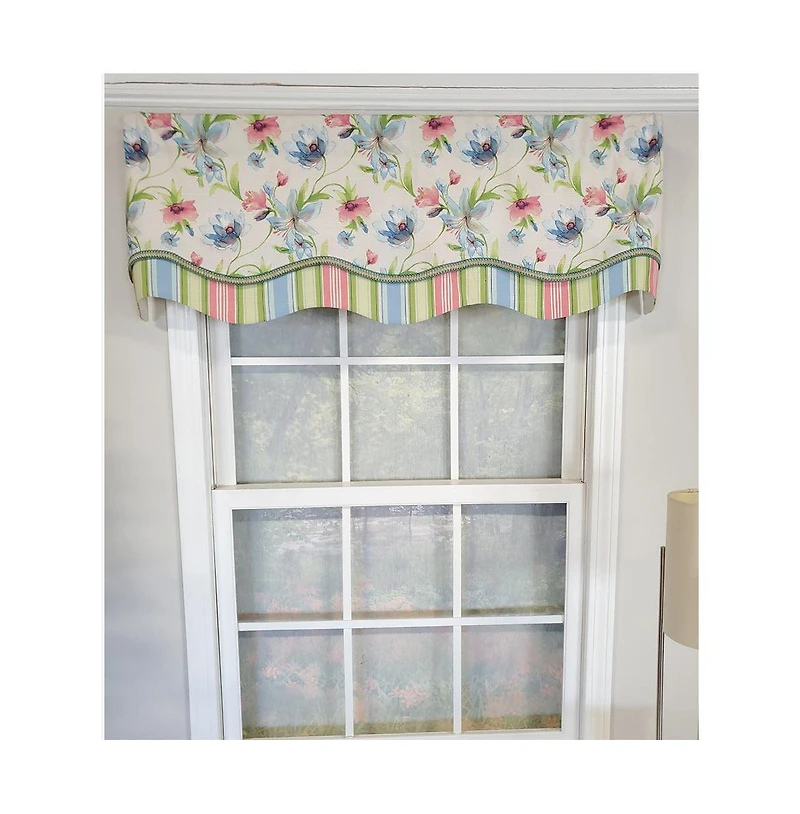 Rlf Home Flowers Bloom Glory 100% Cotton Floral Design with Gimp Trim Lining Spot Clean Valance 50"x16" Multicolor