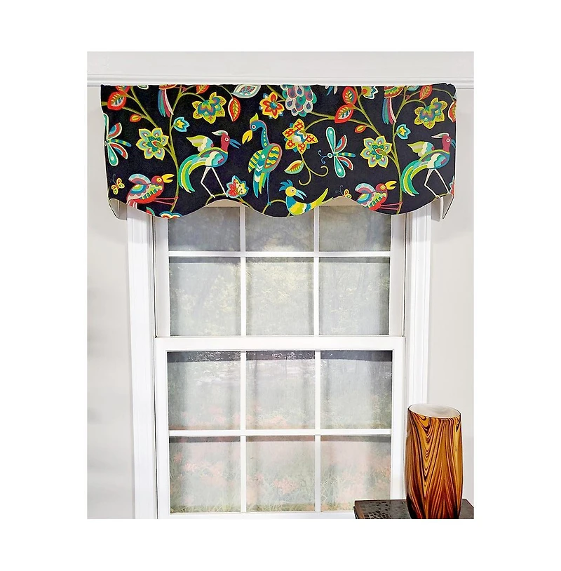 Rlf Home Locos Birds Provance 3" Rod Pocket Lining Luxurious and Elegant Window Treatment Valance 50" x 15" Black