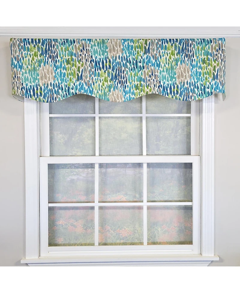 Rlf Home 100% Cotton Dazzle Provance With Poly/Cotton Ivory lining Rod Pocket Valance 50" x 17" Blue