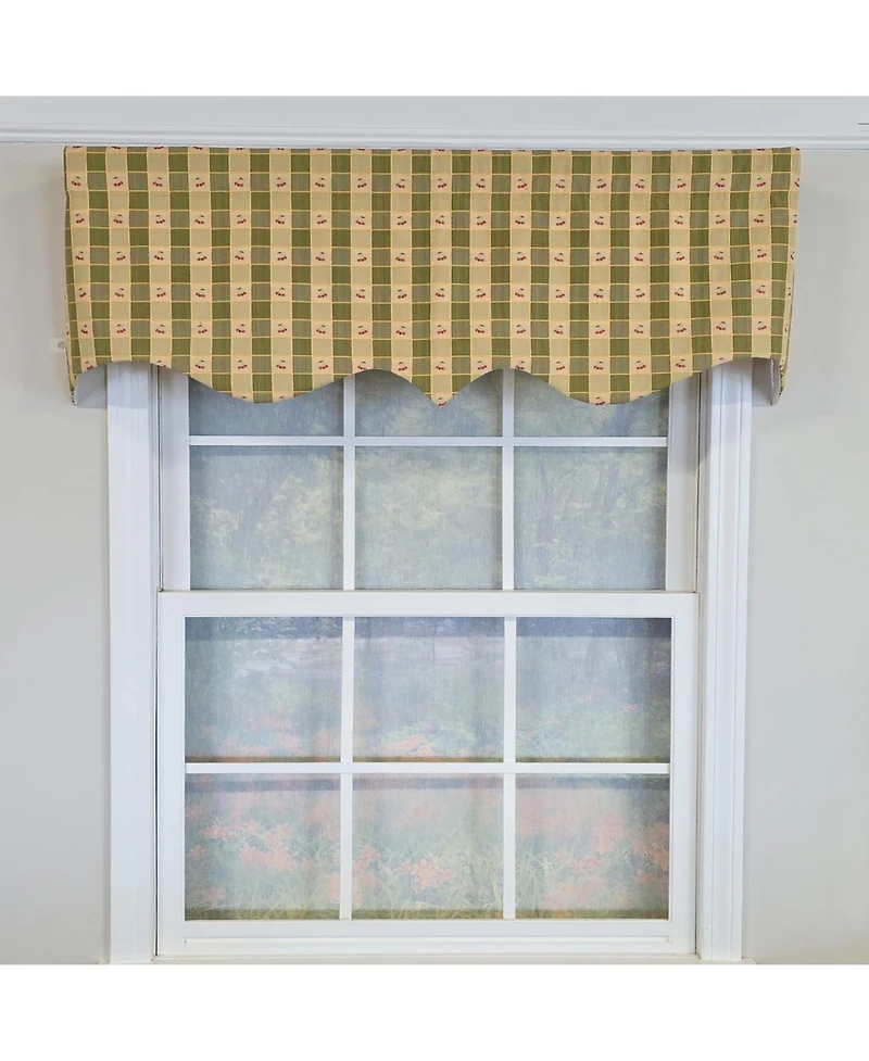 Rlf Home 100% Cotton Cherry Squares Regal With Poly/Cotton lining Rod Pocket Valance 50" x 15" Green