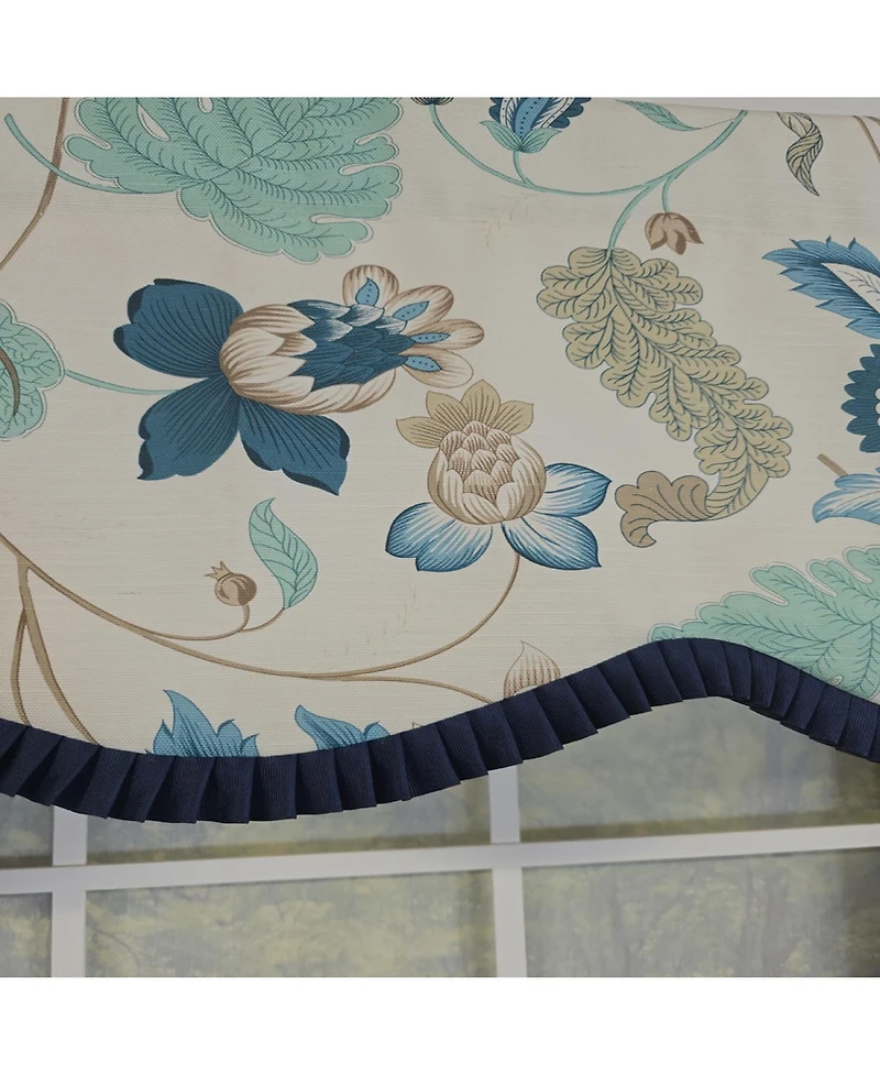 Rlf Home 100% Cotton Samanta Ruffled Provance Fully lined Windows Rod Pocket Valance 50" x 15" Blue