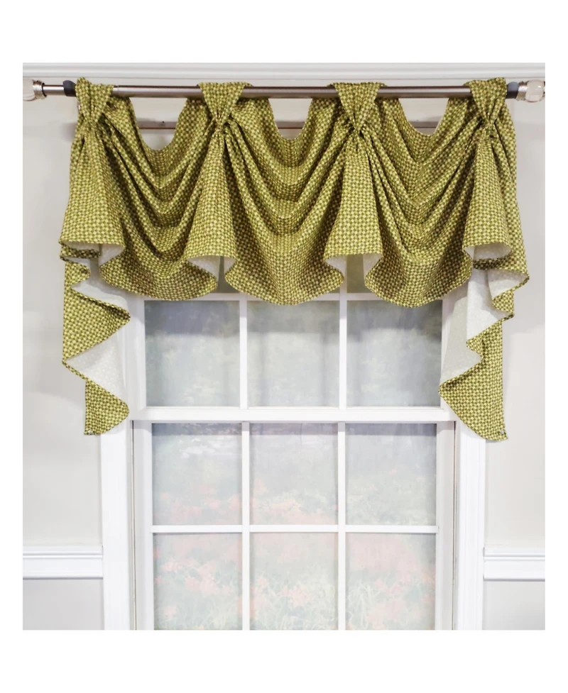 Rlf Home 4" Top Tab High Quality Fabric Trellis 3-Scoop Victory Swag for Windows 54" x 25" Sage