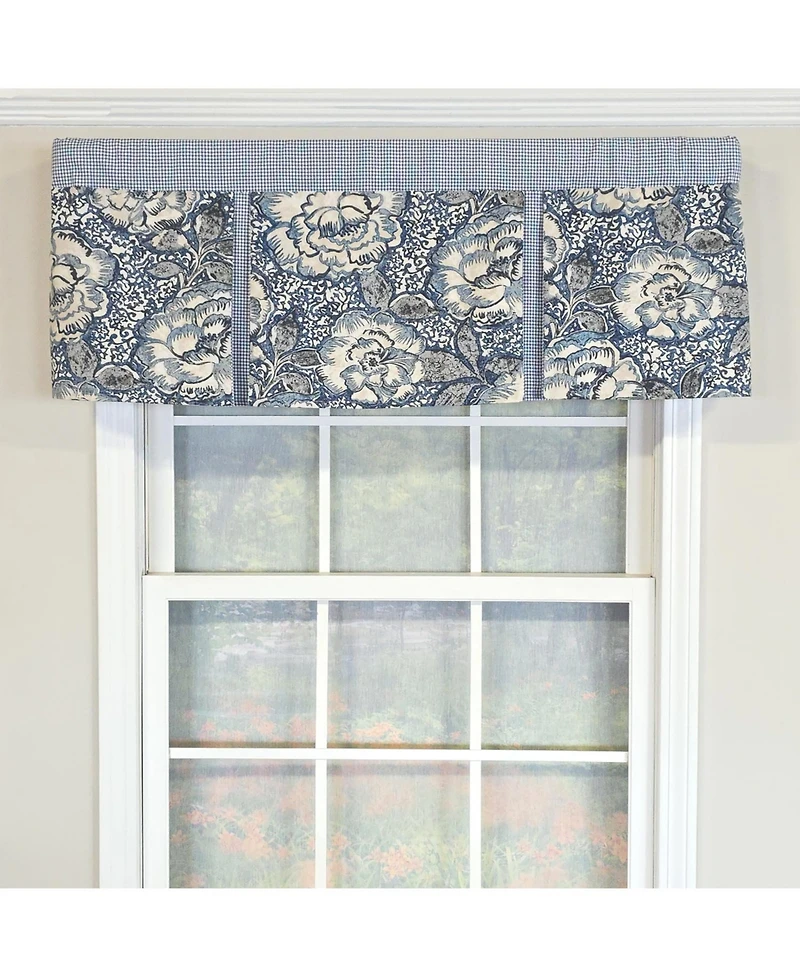 Rlf Home 100% Cotton Peony Ball Pleated Unlined Windows Rod Pocket Valance 50" x 17" Blue