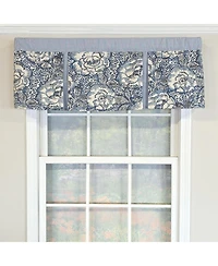 Rlf Home 100% Cotton Peony Ball Pleated Unlined Windows Rod Pocket Valance 50" x 17" Blue