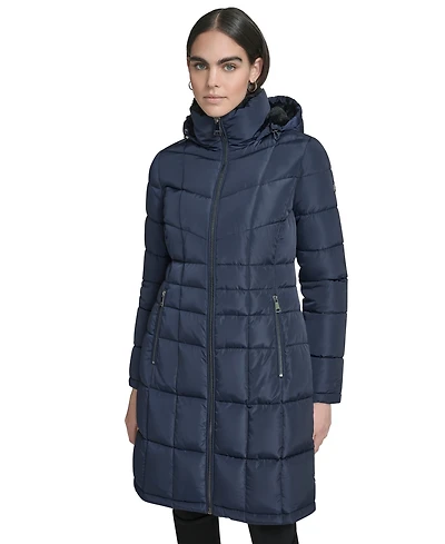 Calvin Klein Women's Hooded Stand Collar Puffer Coat