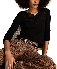 Lucky Brand Women's Lace-Yoke Long-Sleeve Henley Top