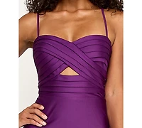 City Studios Juniors' Pleated Twist Front Satin Dress